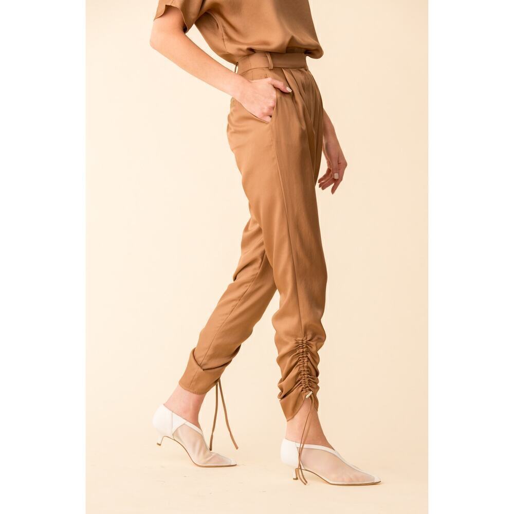 Tibi Mendini Twill Pleated Easy Trouser Pants Sable Brown Women's Size 4 NWT